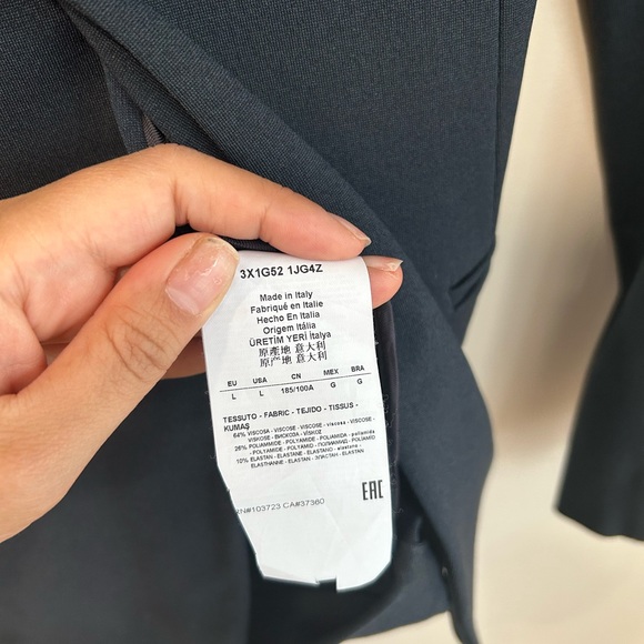 Emporio Armani Navy Tailored Blazer Large | Stretch Minimalist Career Jacket - Picture 3 of 9